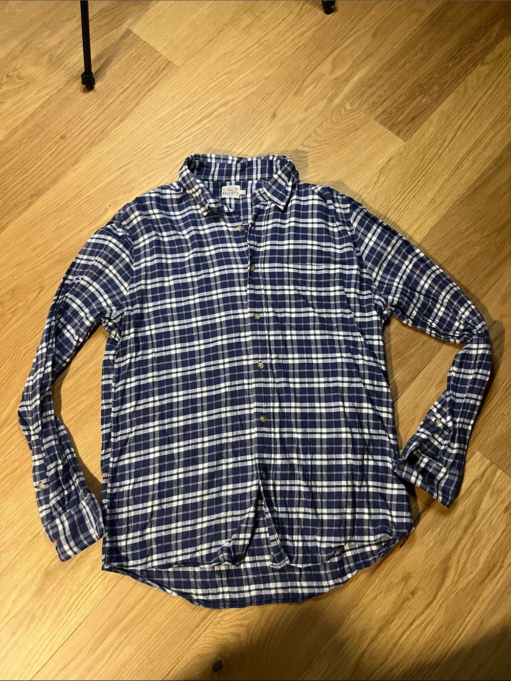 Faherty Men’s All The Time  Blue White Plaid Button-Up Shirt size L